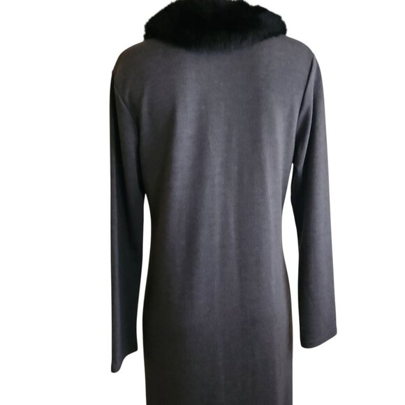 Vintage Long Cardigan Sweater Duster Coat Faux Fur Collar Long Sleeve Size Med - Picture 12 of 15